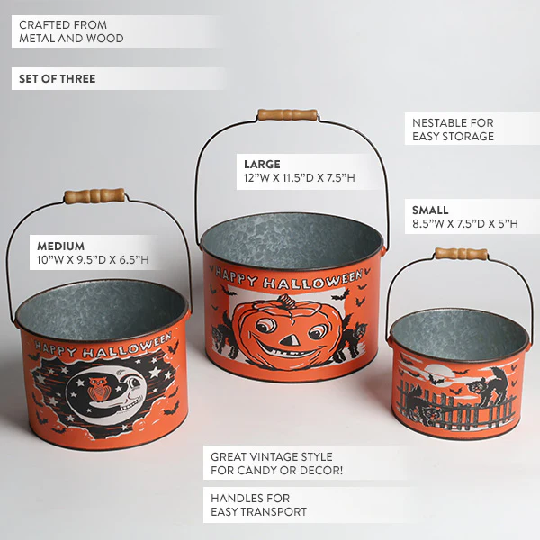 Vintage Happy Halloween Buckets, Set of Three