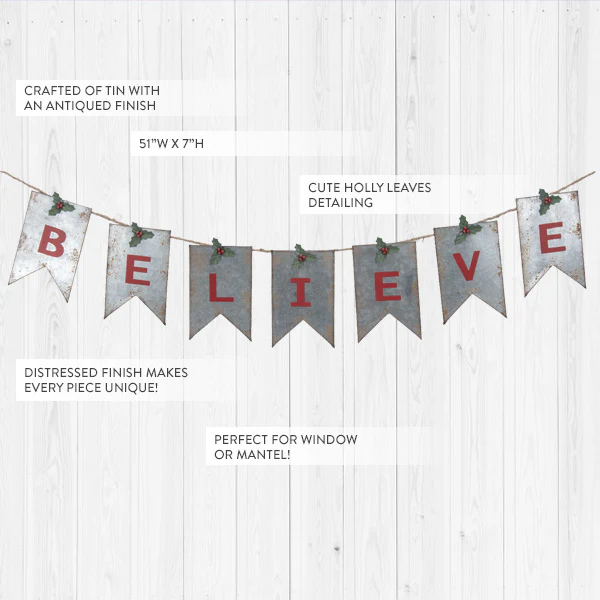 Antiqued Tin Believe Garland