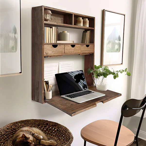 Rustic Oak Wood Fold Down Shelf