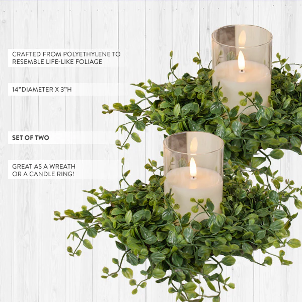 Vinca Leaf Candle Ring Wreath, Set of 2