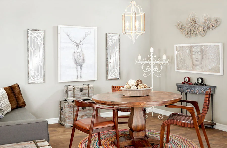 Chippy White Metal and Wood Chandelier