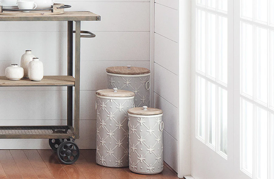 Textured Iron Canisters with Lids, Set of 3