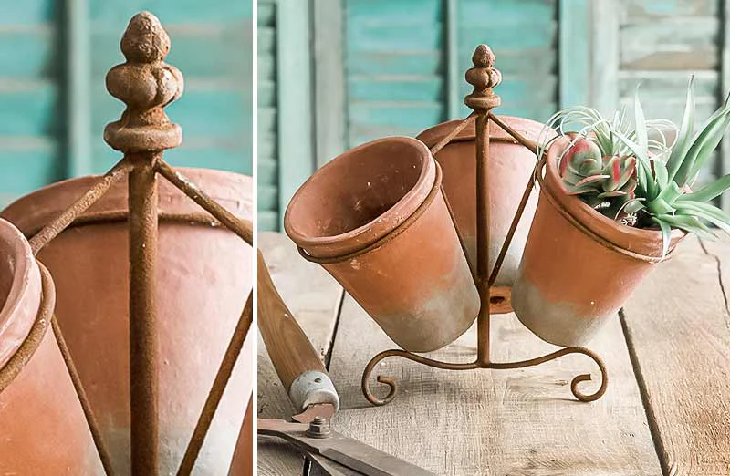 Handmade Terra Cotta Pots With Caddy