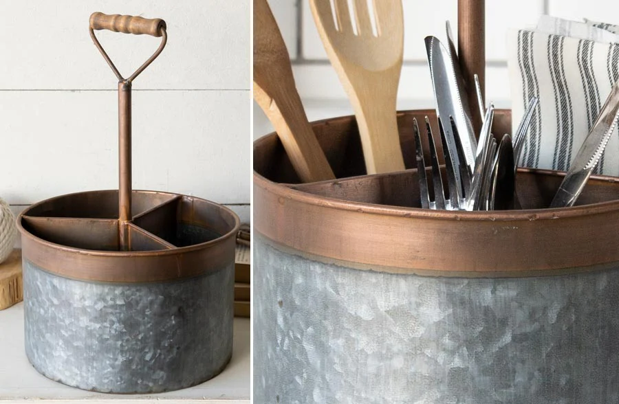 Galvanized Metal and Copper Caddy with Handle