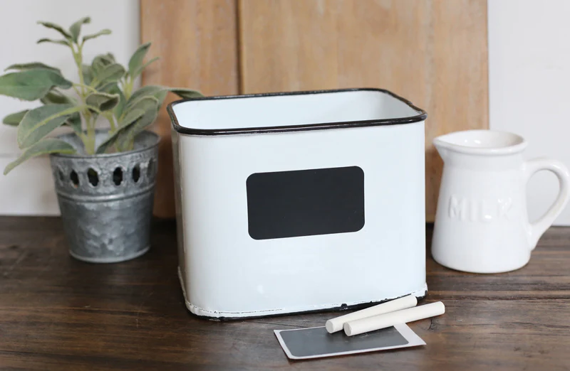 Enamel Storage Container with Chalkboard Front and Lid