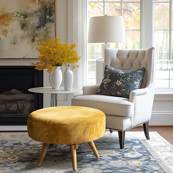 Honey Round Velvet Ottoman
