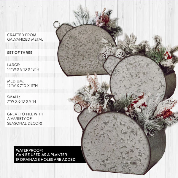 Oversized Galvanized Ornament Caddies, Set of 3