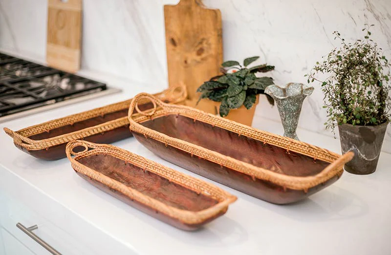 Long Rattan Trays  Set of 3