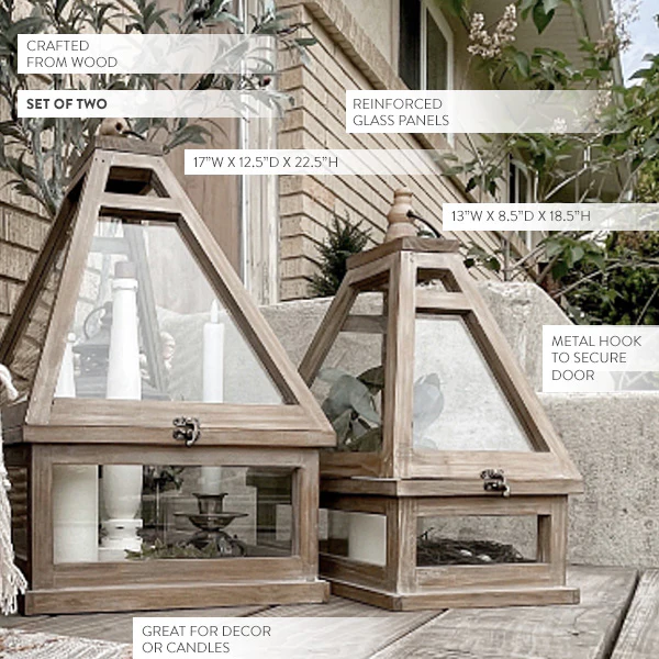 Wood Lantern Terrariums, Set of 2