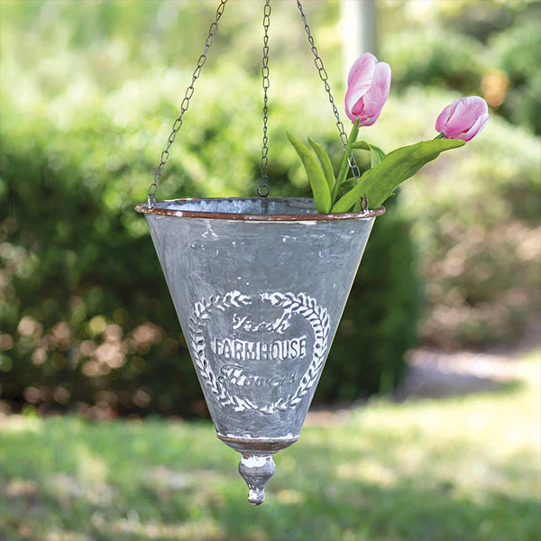 Distressed Metal Hanging Flower Planter