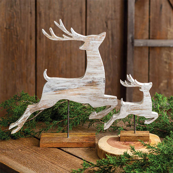Distressed Wooden Tabletop Reindeer, Set of 2