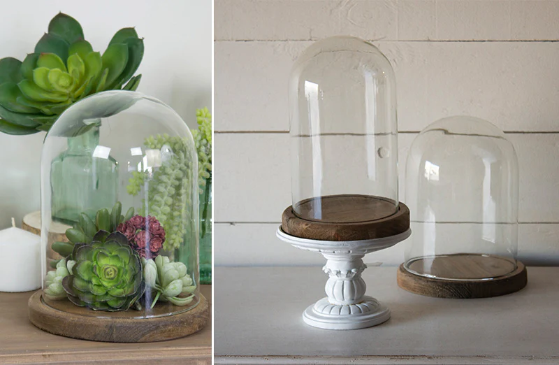 Antiqued Glass Cloche  Set of 2