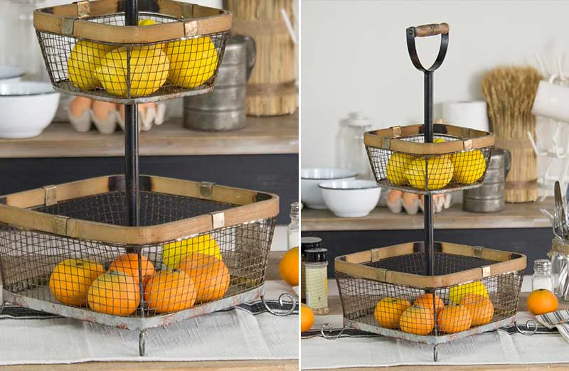 Natural Two Tier Basket Stand