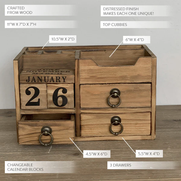 Wooden Desk Organizer and Calendar, 2 in 1 Steal