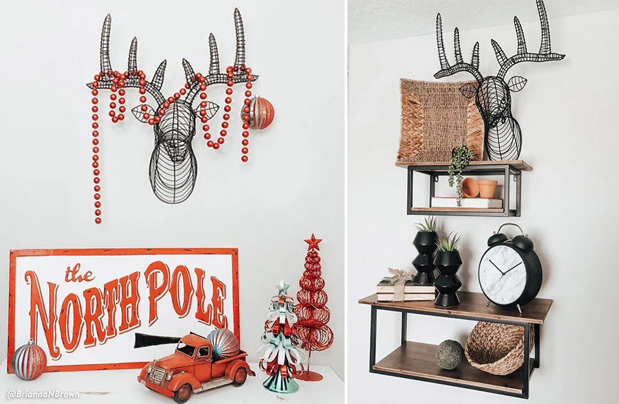 Metal Wire Framed Reindeer Wall Mount
