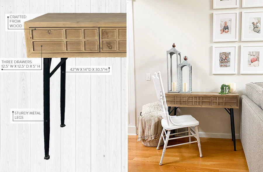 Modern Farmhouse Wooden Desk with Drawers
