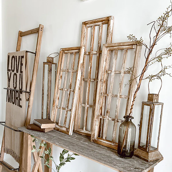 Shabby Chic Wooden Window Frames, Set of 3