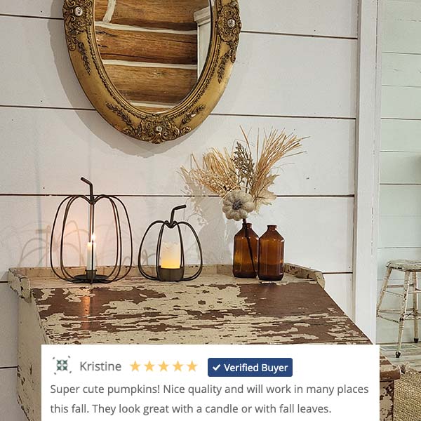 Refined Farmhouse Metal Pumpkin Candle Lanterns, Set of 2