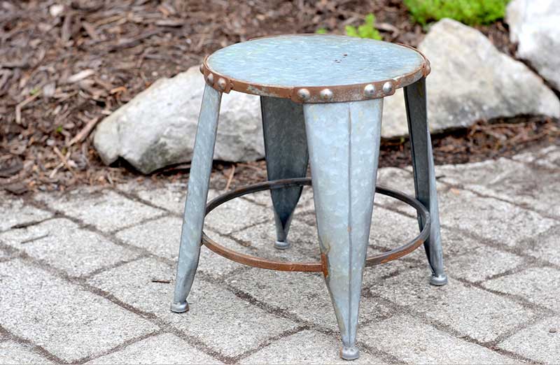 Aged Galvanized Milking Stool