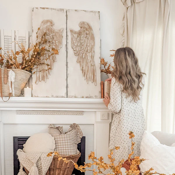 42 Inch Distressed Angel Wings Wood Wall Decor, Set of 2