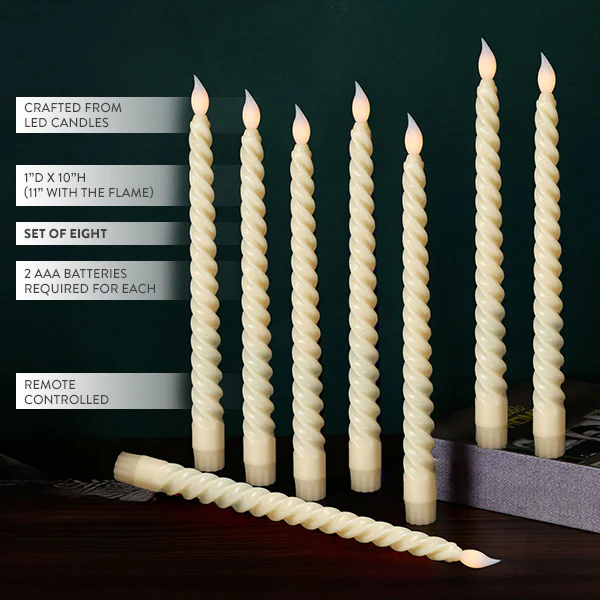 Spiral Taper LED Candles with Remote, Set of 8