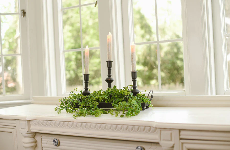 Black Taper Candlesticks with Matching Tray