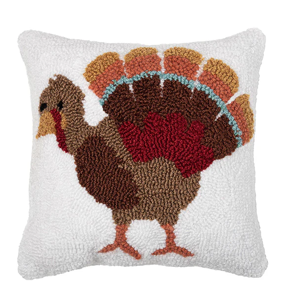 Turkey Feathers Hooked Pillow | Autumn Glow
