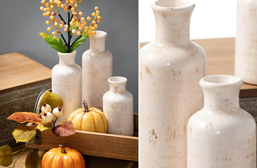 Distressed Finish Ceramic Vases, Set of 3