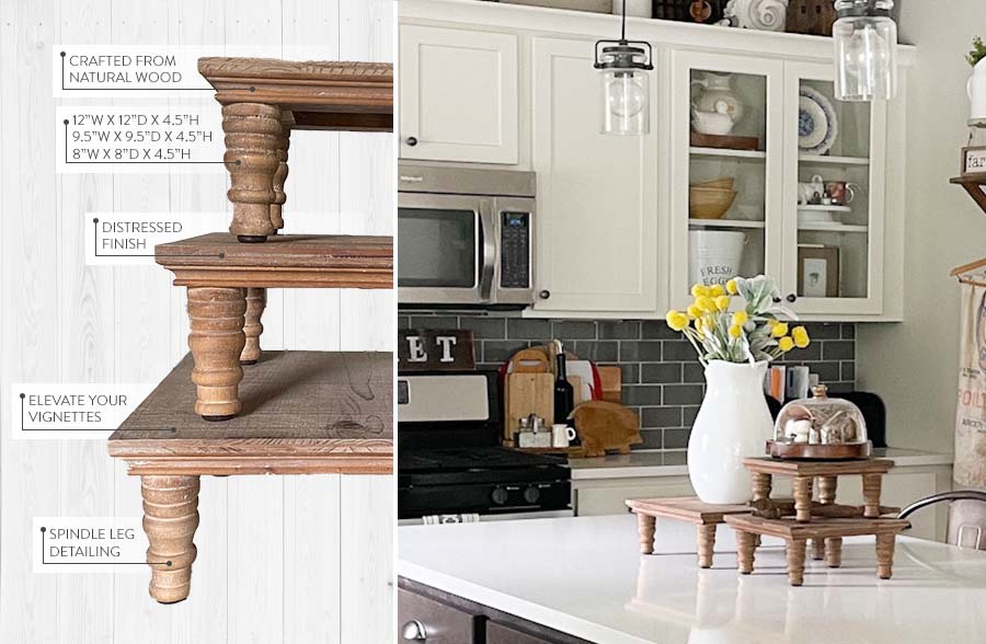 Natural Wood Spindle Risers, Set of 3