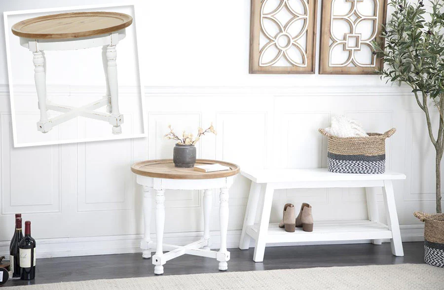 Round Wooden Cottage Side Table