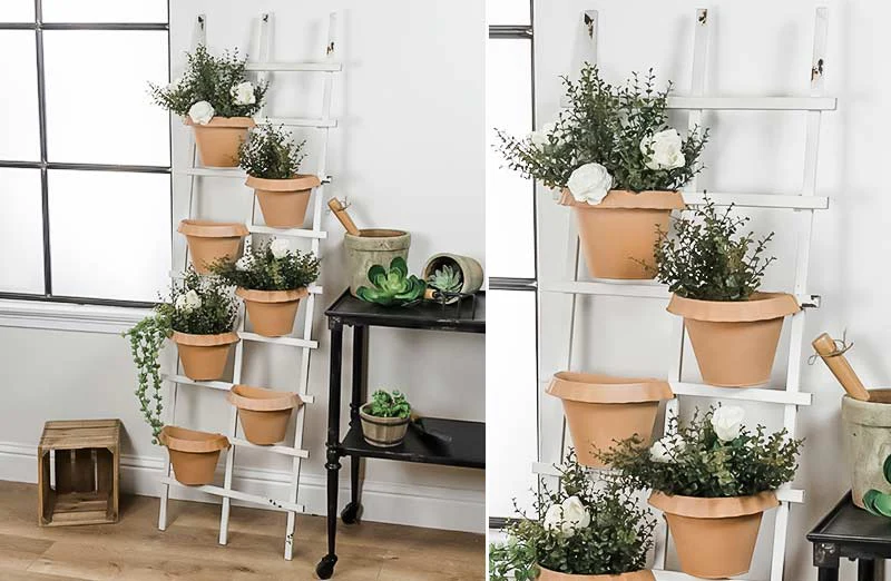 Whitewashed Metal Trellis With Pots