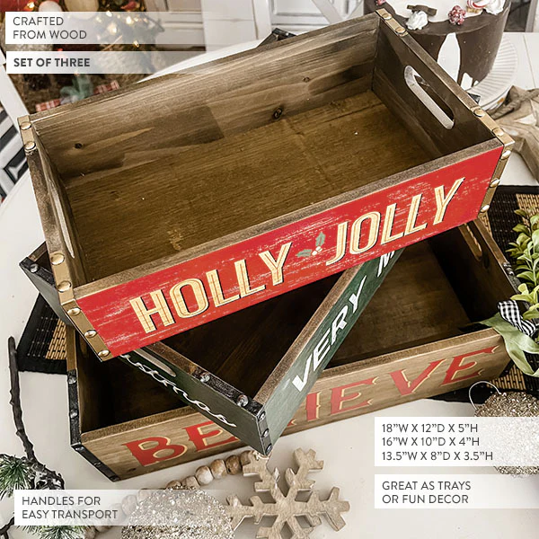 Wooden Christmas Crates, Set of 3