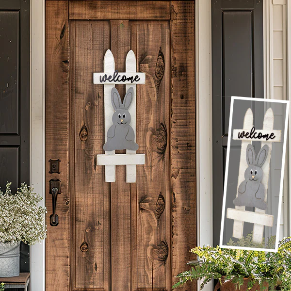 24 Inch Wood Welcome Bunny Decor