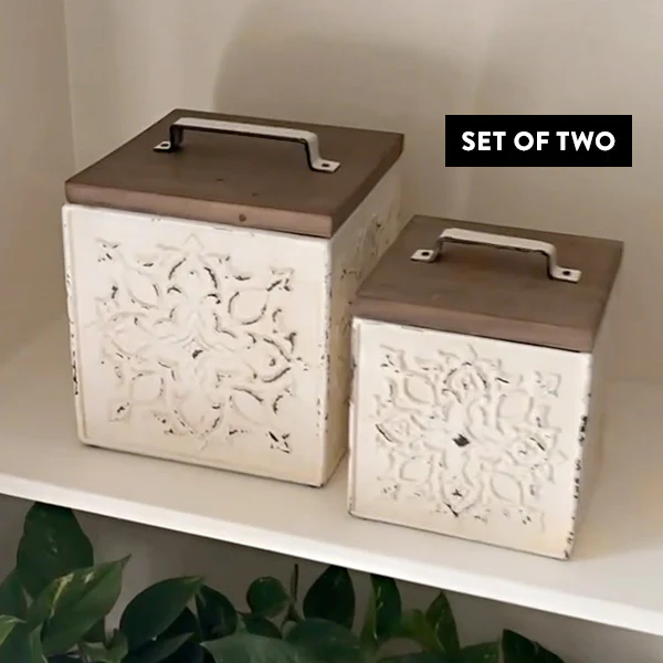 LARGE Ornate Medallion Canisters, Set of 2