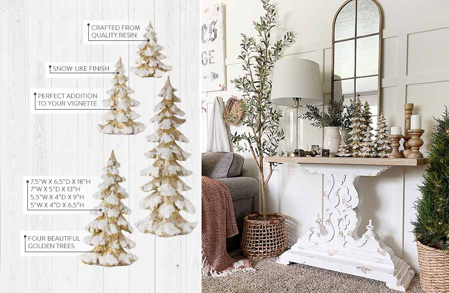 Snow Covered Evergreen Trees, Set of 4