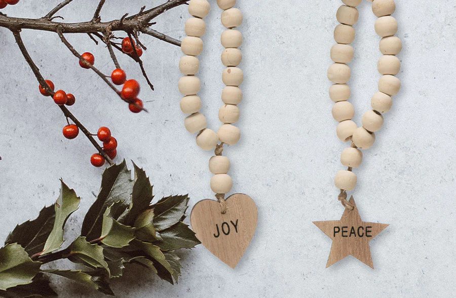 Wood Bead Napkin Ring with Charm, Set of 3 Styles