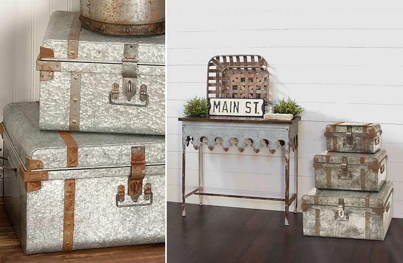 Metal Galvanized Trunks  Set of 3