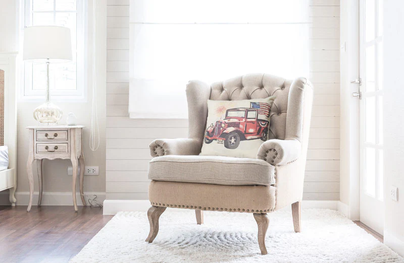 Double Sided Feedsack Red Truck USA Pillow Cover
