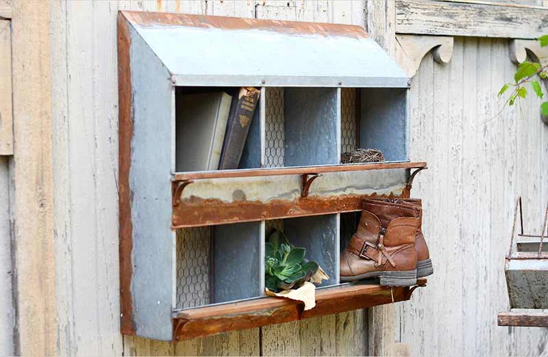 Aged Galvanized Metal Wall Cubby