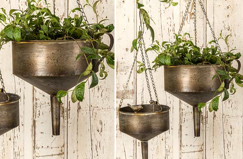 Galvanized Funnel Hanging Planter  Set of 2