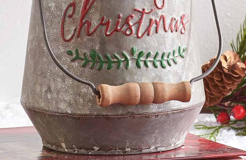 Merry Christmas Galvanized Canister With Handle