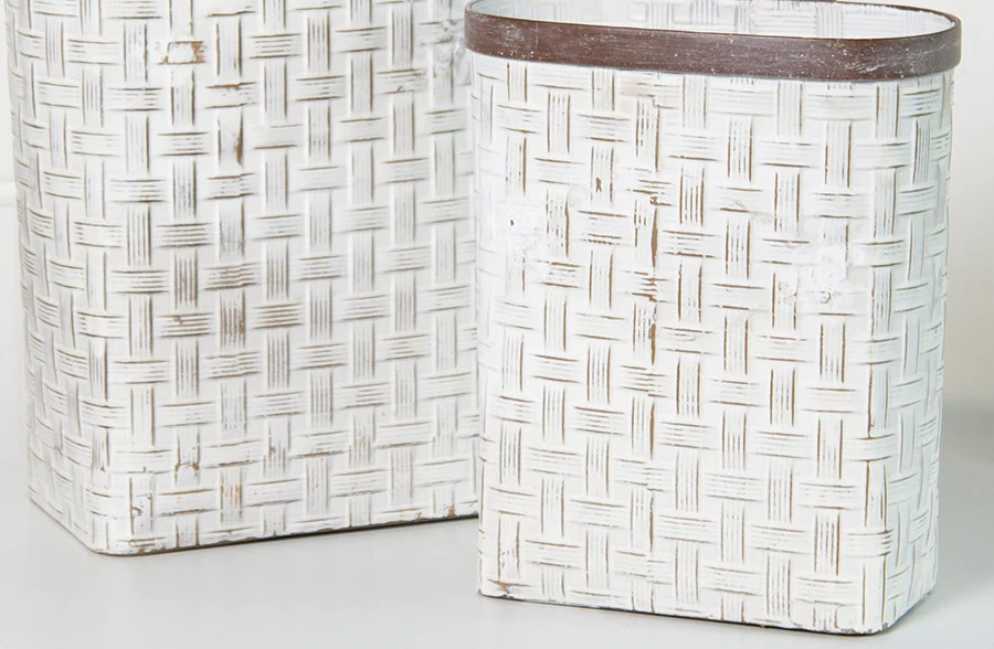 Whitewashed Woven Metal Hanging Baskets, Set of 2