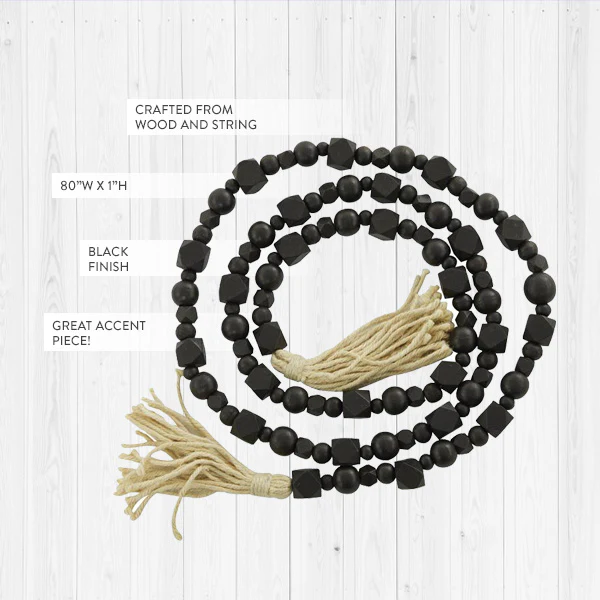 Black Wooden Bead Garland with Tassels