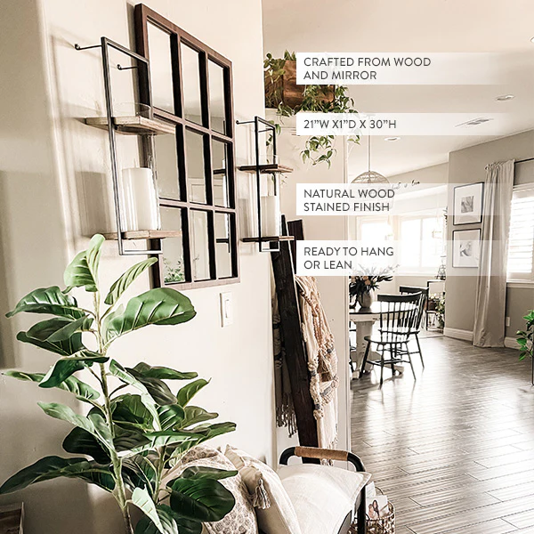 Wooden Framed Window Pane Mirror