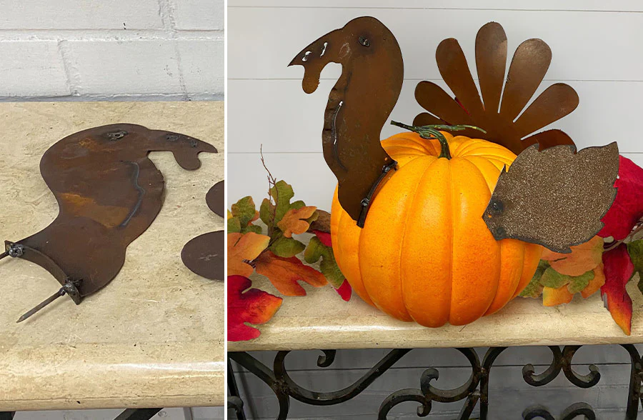 Handmade Metal Turkey Pumpkin Decor