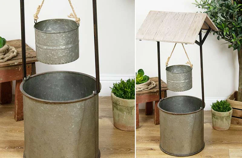 Galvanized Metal Wishing Well Decor