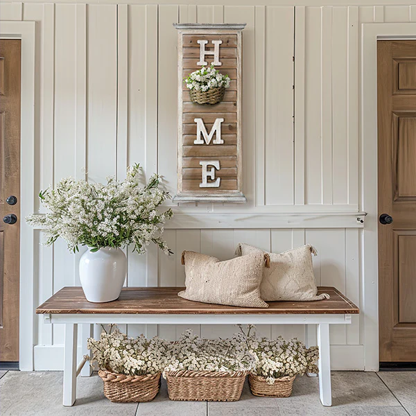 Home Wooden Wall Art Decor with Basket