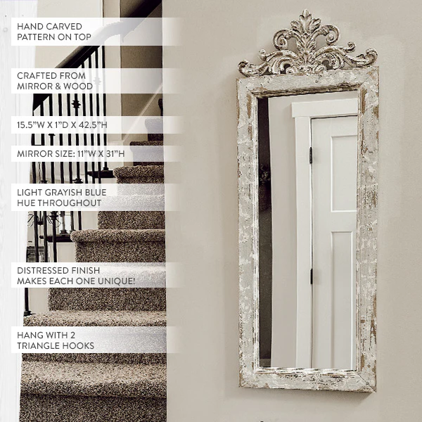 Hand-Carved Distressed Wooden Ornate Mirror