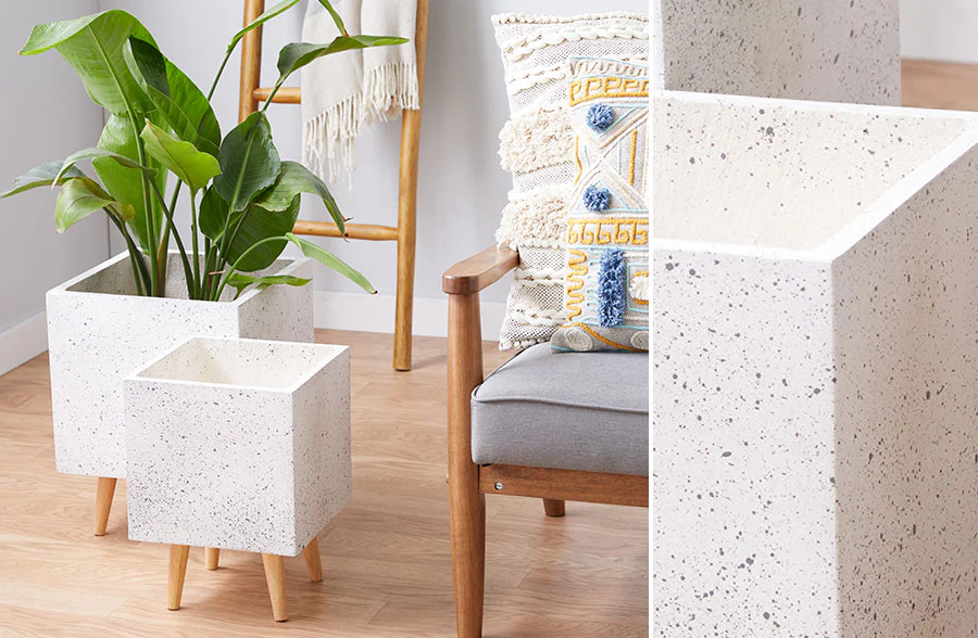 Geometric Speckled Clay Planters, Set of 2 - Pick Your Style