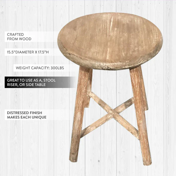 Natural Weathered Wood Farmhouse Milking Stool